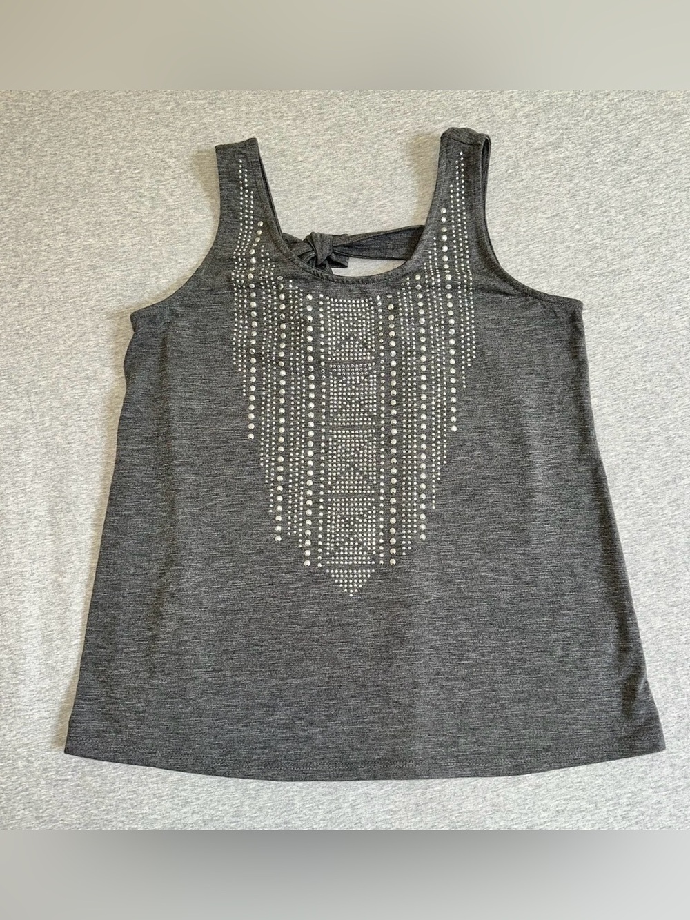 Joei & I Grey Rhinestone Tank Top Bow Back Detail Silver Crystal Graphic Small